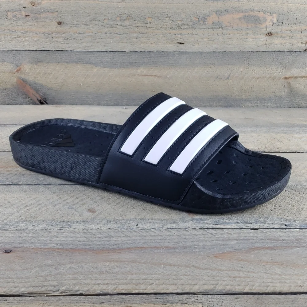 adidas Adilette Boost Men's Slides Sandals Black White Supreme Cushioning